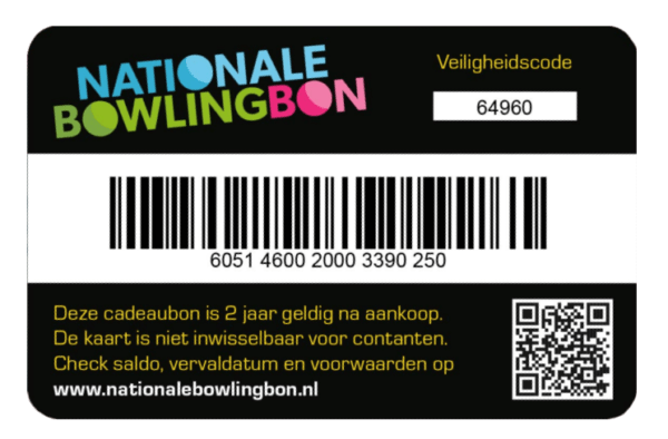 Achterkant van de bowling bon. Kaart nummer is ongeldig.